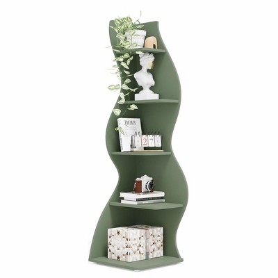 Lirago,5-Tier Corner Bookshelf – Modern Green Engineered Wood Shelf with Adjustable Shelves – Ideal for Home & Office Spaces