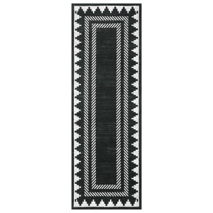 Washable Geometric Bordered Living Room Rugs, Contemporary Non Slip Low Pile Bedroom Carpet, Stain Resistant Dining Room Rugs - 1 of 4