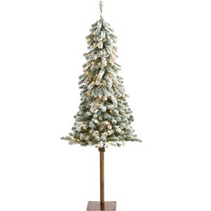 Nearly Natural 5-ft Flocked Alpine Christmas Artificial Tree with 150 Lights and 405 Bendable Branches - 1 of 4
