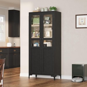 63 Inch 5 Tier Bathroom Tall Storage Cabinet with Glass Doors and Adjustable Shelves, Kitchen Pantry Cabinet for Dining Room, Bathroom Black - 1 of 4