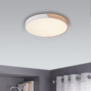 Rennnsan Olyndra 11"-15"W Round Wood Modern Dimmable LED Flush Mount in White - 1 of 4