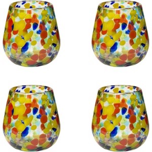 Amici Home Carnaval Stemless Wine Glass, Imbedded Opaque Beads, Recycled Handblown Artisanal Mexican Tabletop Glassware, 16-Ounce, Set of 4, - 1 of 4