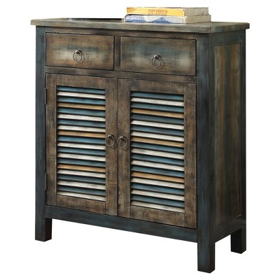 Cabinet Console Table Oak Teal - Acme Furniture: Distressed Finish, Storage, No Assembly Required