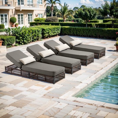 Patio Chaise Lounge Chair Set of 4, Wicker Chaise Lounge Outdoor Rattan Reclining Chair with Adjustable 5-Position,5-inch Cushion & Lumber Pillow