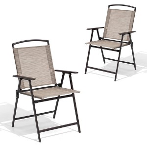 Crestlive Products Set of 2 Patio Folding Chairs 2-Pack Dining Chairs Outdoor Portable Sling with Armrest - 1 of 4