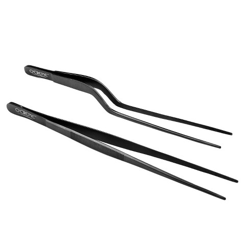 O'creme Set Of Culinary Tweezer Tongs Offset, Straight And Curved, Plus  Super Sharp Chef Scissors, Total 6 Pieces (black) : Target