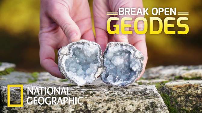 NATIONAL GEOGRAPHIC Break Open 15 Premium Geodes, Includes Goggles, Detailed Learning Guide, 3 Display Stands, STEM Science Toy & Educational Gift, 2 of 12, play video
