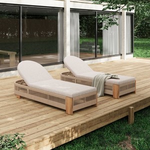 Christopher Knight Home Lariya Outdoor Adjustable Acacia Wood and Rope Chaise Lounge with Water-Resistant Cushions (Set of 2) - 1 of 4