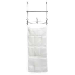 Snug Fit Over the Door Towel Bar with Mesh Pocket Storage Satin Nickel - Zenna Home