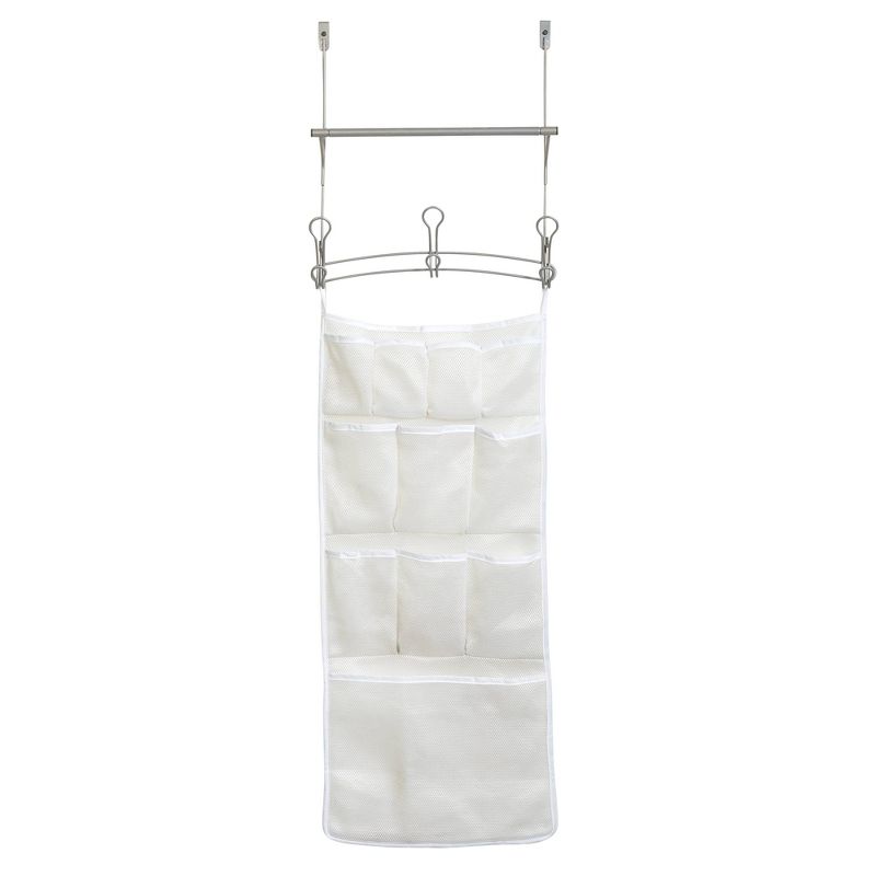 Snug Fit Over the Door Towel Bar with Mesh Pocket Storage Satin Nickel - Zenna Home, 1 of 9