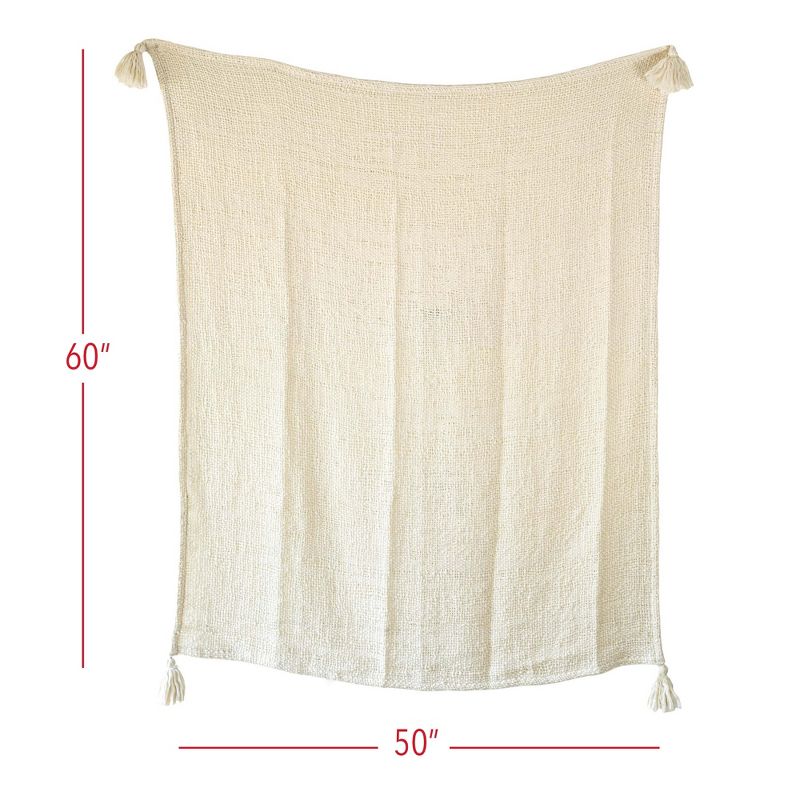 Hand Woven Tasseled Throw Blanket Cream Polyester by Foreside Home & Garden, 6 of 7
