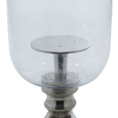 17" Silver Aluminum and Glass Hurricane Candle Holder