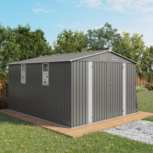 10x12FT Outdoor Storage Shed Large Metal Garden Shed with Double Door Two Window Waterproof Tool Shed for Backyard Patio Lawn Poolside ,Grey - 1 of 4