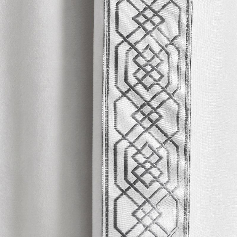 Luxury Vintage Velvet And Sheer With Border Pompom Trim Window Curtain Panel Light Gray Single 42X84, 4 of 7