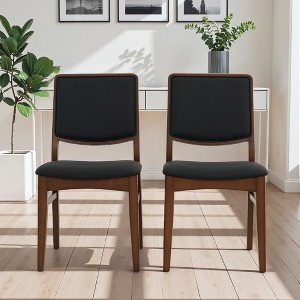 ORRD Mid-Century Modern Dining Chairs Set of 2, Walnut Solid Wood Frame with Easy-Clean Vegan Leather Upholstered Seat for Kitchen & Dining - 1 of 4
