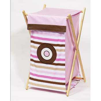 Bacati - Mod Dots/str Pink/Choc Laundry Hamper with Wooden Frame