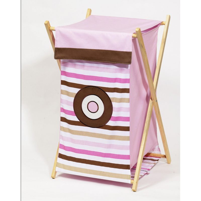 Bacati - Mod Dots/str Pink/Choc Laundry Hamper with Wooden Frame, 1 of 4