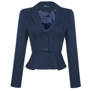 INSPIRE CHIC Women's Vintage Shawl Collar Long Sleeve Ruffle Hem Work Short Blazer - 1 of 4