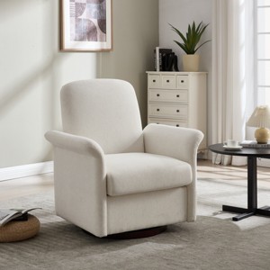 360° Swivel Barrel Linen Upholstered Reading Armrests Chair with Wood Base,Accent Chair For Living Room or Bedroom-Cuddlewood - 1 of 4