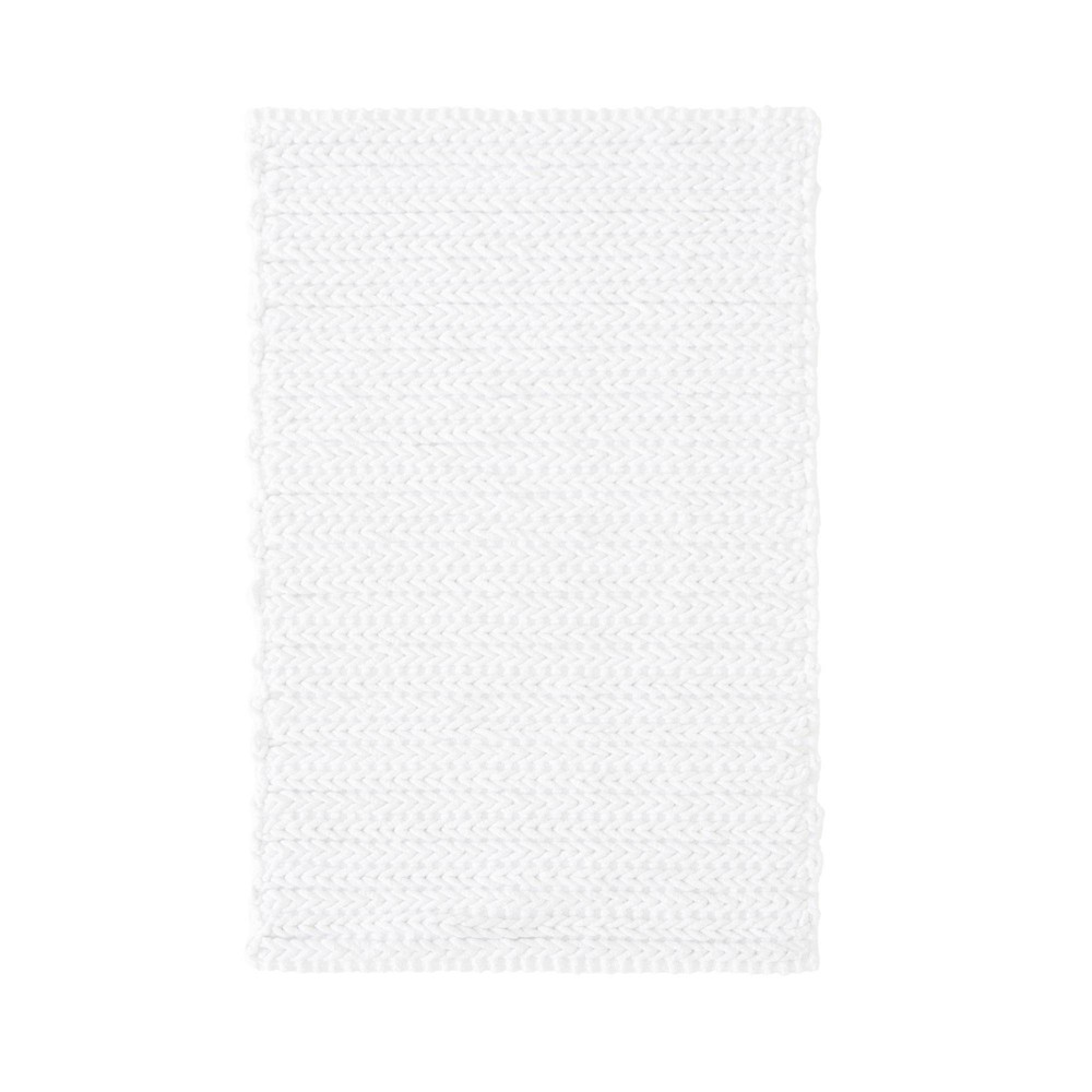 20inx30in Braided Cotton Chenille Chain Stitch Bath Rug White