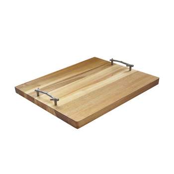 American Atelier Rectangle Wooden Tray, Natural Finish Metal Twig Designed Handles, Great Centerpiece & Gift Idea,16.5" x 13.78"