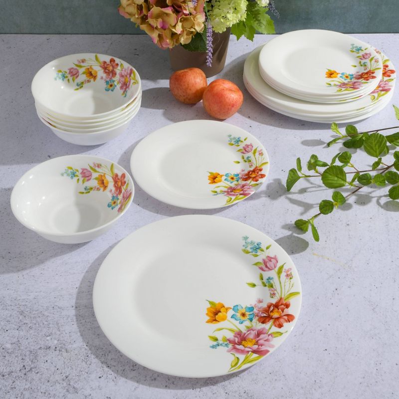 Gibson Ultra 18pc Opal Tempered Glass Floral Decal Dinnerware Set, 3 of 5