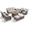 Belord Brown Wicker 9 Piece Patio Furniture Set with 5" Thick Cushions, 41" Propane Fire Pit Table Set with Swivel Glider Chairs and Club Chairs - 4 of 4