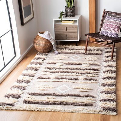 Ivory and Brown Hand-Knotted Wool 6' x 9' Area Rug