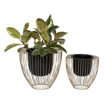 Set of 2 Indoor Vase Planters Black/Gold - Olivia & May