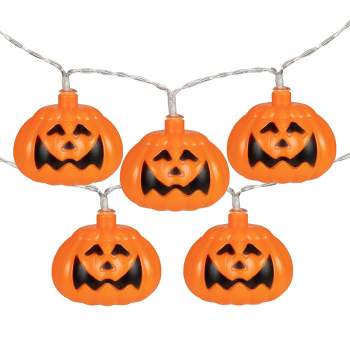 Northlight 10-Count LED Jack-O-Lantern Halloween Light Set - 3', Warm White Lights, Clear Wire
