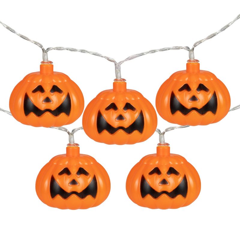 Northlight 10-Count LED Jack-O-Lantern Halloween Light Set - 3', Warm White Lights, Clear Wire, 1 of 7