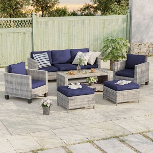 Sonkuki Outdoor Wicker Rattan Furniture Set Patio Conversation Sofa Set - 1 of 4