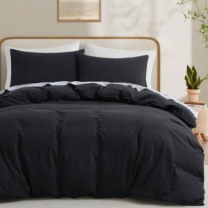 Black Twin Duvet Cover, 100 Washed Cotton, Zipper Closure, 68x90 Inches. - 1 of 4
