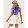 INSPIRE CHIC Women's Keyhole Metallic Short Sleeve Party Shiny Holographic Crop Top - 3 of 4