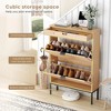 Brafabhome Freestanding Nature Shoe Storage Cabinets with Drawer, Slim Entryway Shoe Organizer with 2 Flip Sun Pattern Doors for Slippers | 12 Pairs - 3 of 4