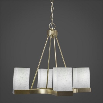 Toltec Lighting Nouvelle 4 - Light Chandelier in  New Aged Brass with 4" Square White Muslin Shade
