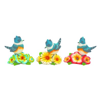Transpac Resin Woodpecker On Flower Set of 3 Spring Home Decorations
