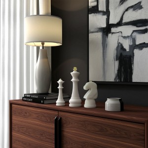 Decorative Chess Figurines Set Polyresin Sculptural Design Home Office Living Room Display Set of 3 - 16", 14", 13" White - 1 of 4