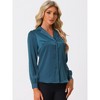Allegra K Women's Elegant Collar V Neck Long Sleeve Work Office Satin Button Down Shirt - 2 of 4