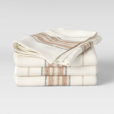 4pk Cotton Striped Border Napkins Orange - Threshold™