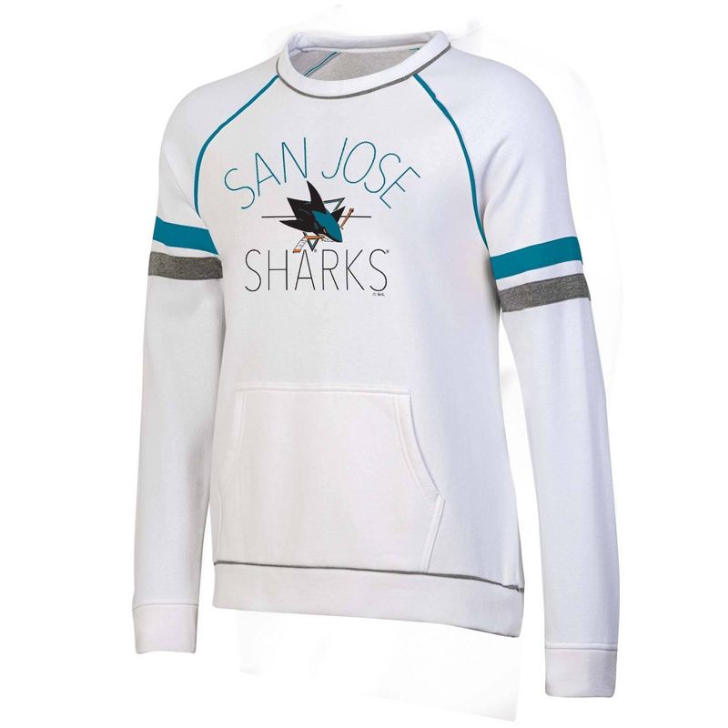 NHL San Jose Sharks Women&#39;s White Fleece Crew Sweatshirt, 1 of 4