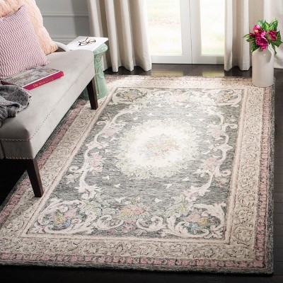 Ivory and Charcoal Tufted Wool Medallion Area Rug