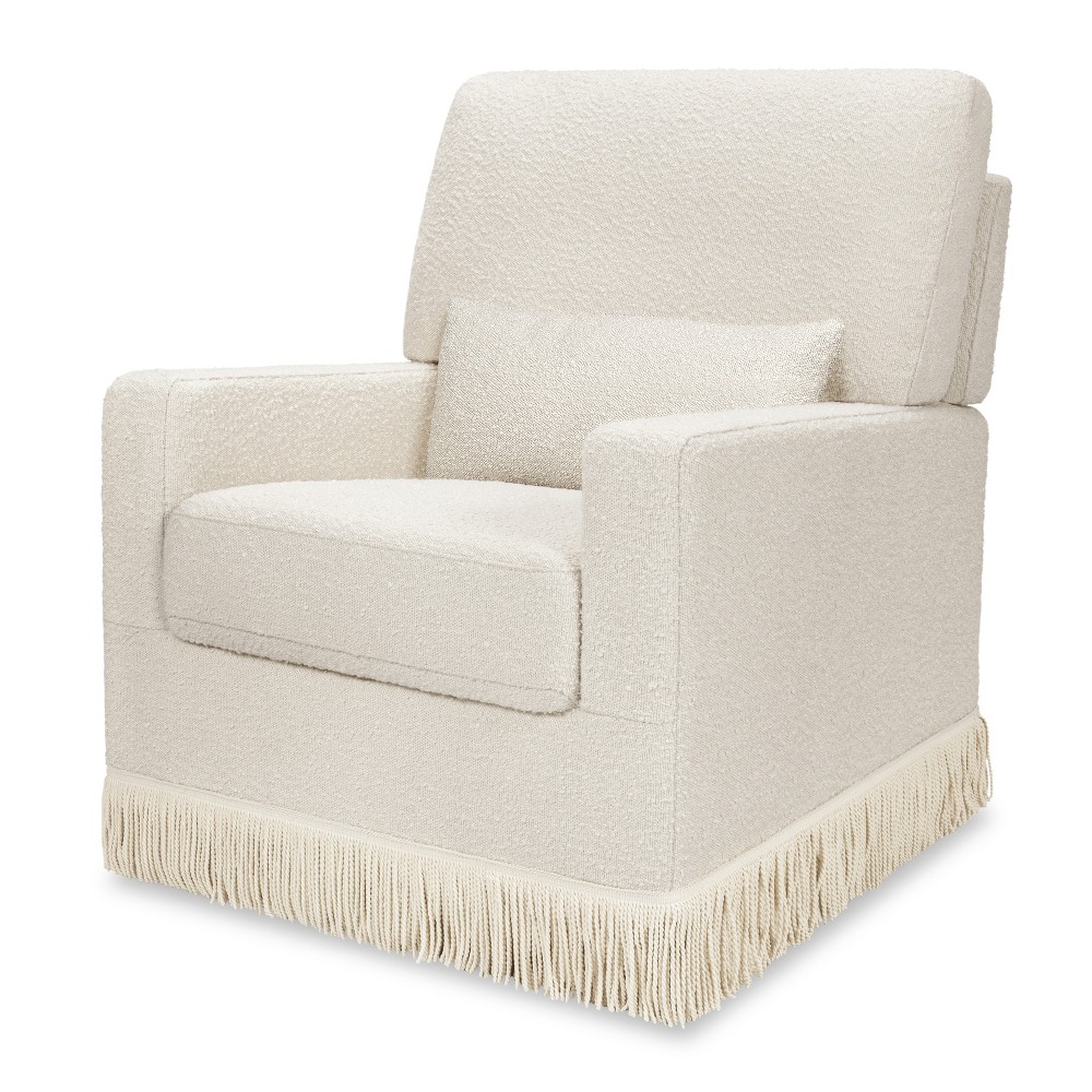 Photos - Coffee Table Namesake Crawford Pillowback Comfort Swivel Glider - Ivory Boucle with Ivory Tassel Fringe