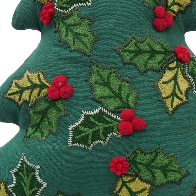 Green Embroidered Christmas Tree Shaped Throw Pillow