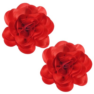 Unique Bargains Alloy Satin Fabric Big Rose Flower Dainty Brooches and Pins 2 Pcs