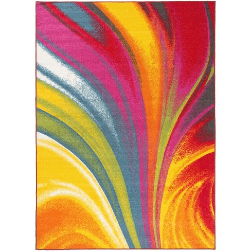 World Rug Gallery Modern Contemporary Waves Multicolored Non-slip (non ...