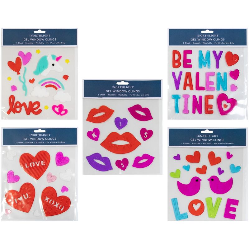 Northlight Set of 5 Double Sided Valentine's Day Gel Window Clings, 1 of 9