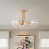 LLHZSY 3-Light 22" Modern Sputnik Ribbed Globe Glass Semi Flush Mount Ceiling Light Fixture-Gold/Black and Gold - 2 of 4