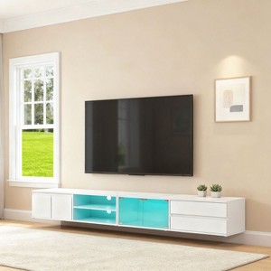 Homy Casa TV Stand with LED Lights and Storage Cabinets for Living Room or Entertainment Area, White - 1 of 4
