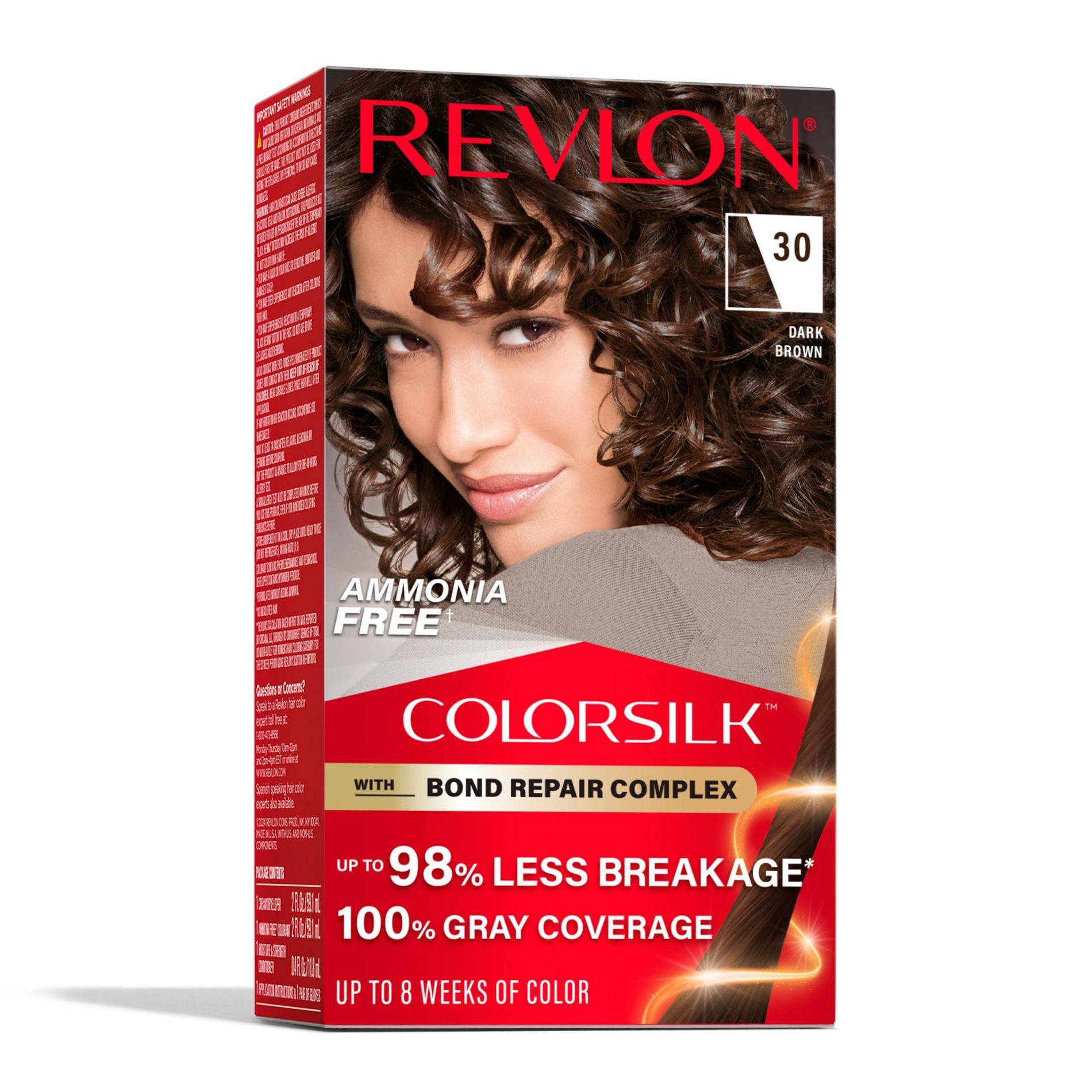 Revlon ColorSilk Permanent Hair Color with Bond Repair Complex - 30 Dark Brown - 4.4 fl oz: Ammonia-Free, All Hair Types